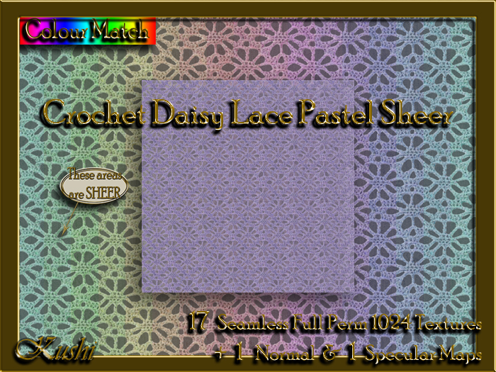 !Kushi! CrochetDaisyLacePastelSHEER Textures -WEAR TO UNPACK
