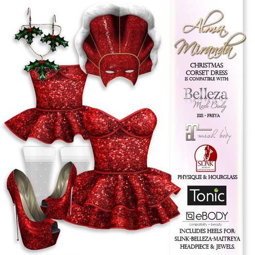 Second Life Marketplace - .: AlmaMiranda :. Christmas Sequin Corset Dress