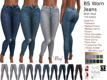 *BSASSY* BS JEANS WORN BLUES WITH HUD