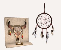 Southwest Decorated Cow Skull - Skrimshaw on Sandstone with Dream Catcher