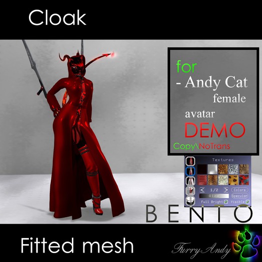 Second Life Marketplace - DEMO - Furry Andy - Cloak for Andy Cat female