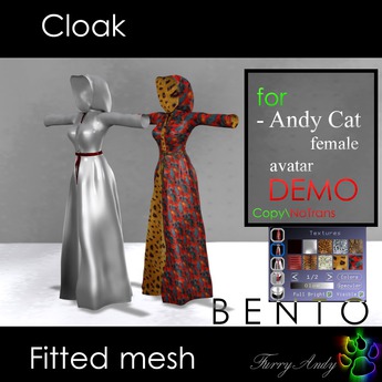 Second Life Marketplace - DEMO - Furry Andy - Cloak for Andy Cat female