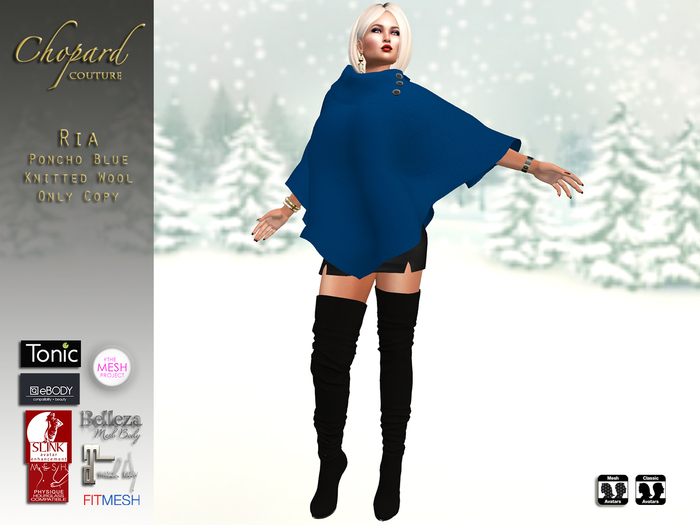 *Chopard Couture* Ria Poncho - Knitted Wool Blue