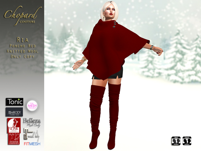 *Chopard Couture* Ria Poncho - Knitted Wool Red