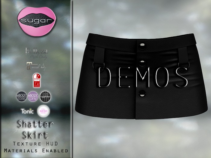 :-:SUGAR:-: Shatter Skirt {BLACK LEATHER} DEMO