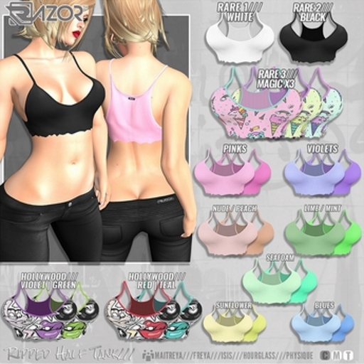 Razor/// Ripped Half Tank - PHYSIQUE - Pink