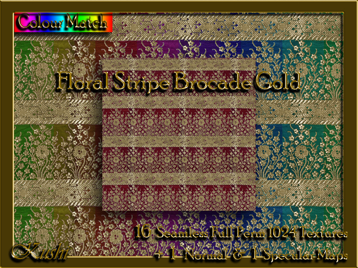 !Kushi! FloralStripeBrocadeGOLD Textures -WEAR TO UNPACK