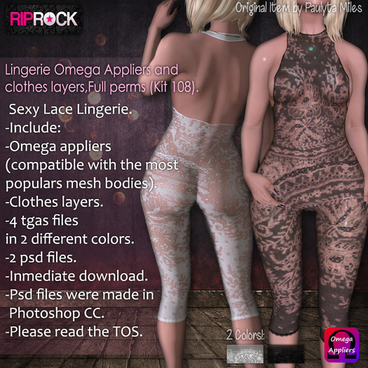 RipRock-Lace Lingerie, Omega Applier, clothes layer, psd, tga, full perms (kit 108)