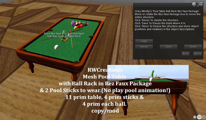 Billiards Wood Pool Table with Rez Faux Ball Rack & 2 Pool Sticks BOXED