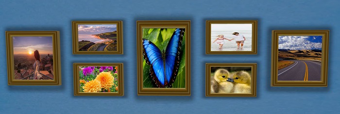 7 picture frames with shadows