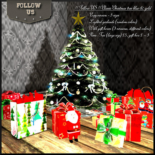 !! Follow US !! Pack Classic Christmas tree blue gold COPY box