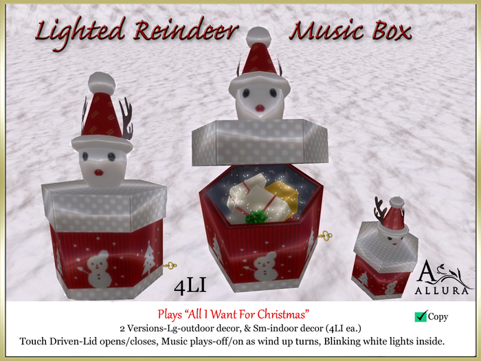 ~ALLURA~Lighted Reindeer Music Box (boxed)