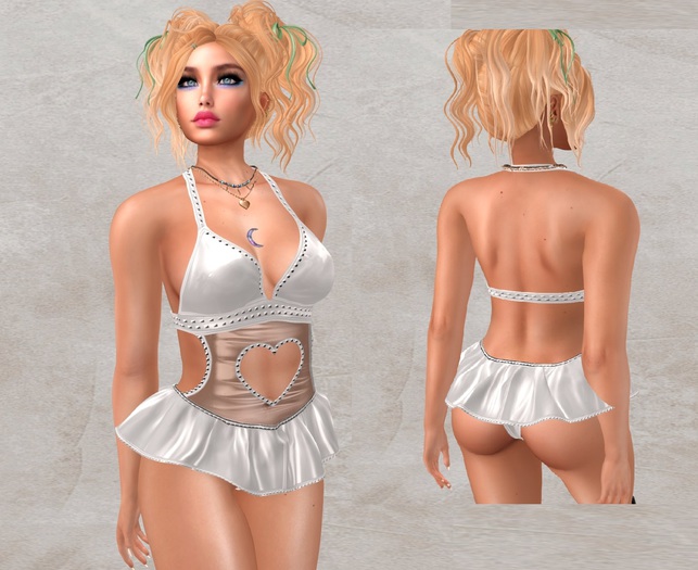MAD: [Maitreya] White A Heart For You Mini Dress