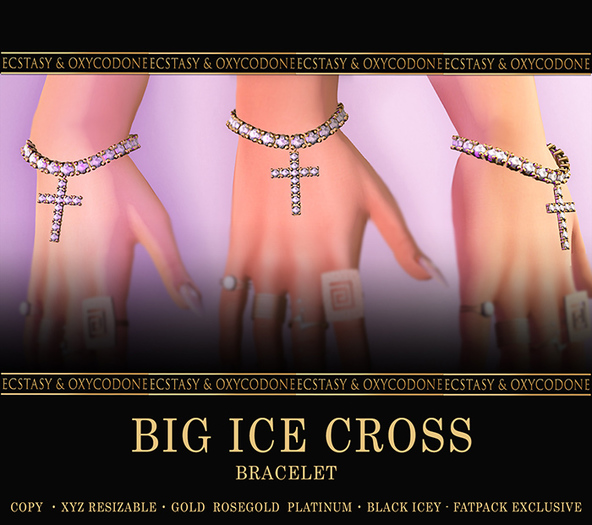 Ecstacy & Oxycodone"Big Ice Cross Bracelet "ROSE GOLD