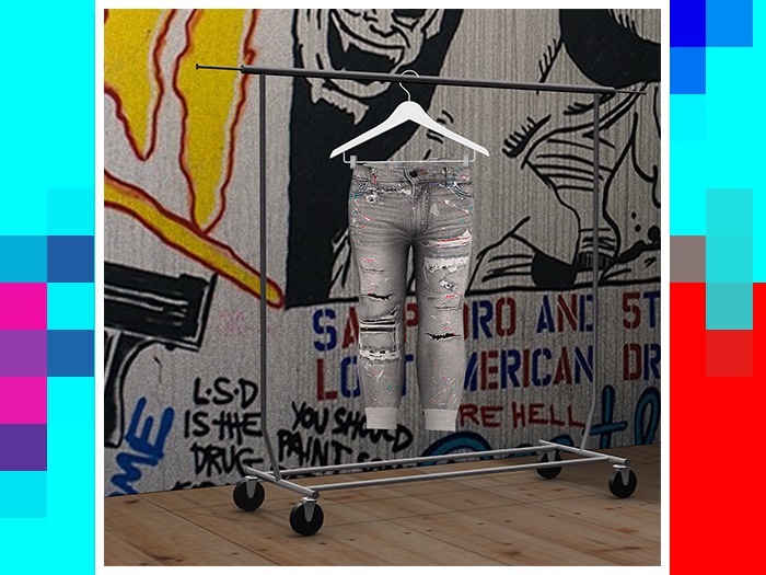 LONE. - "AMYRI" Gray-Washed Graffiti Jeans.
