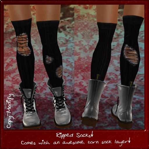 ++ Randomocity ++ Black Nylon Knee Highs, Torn