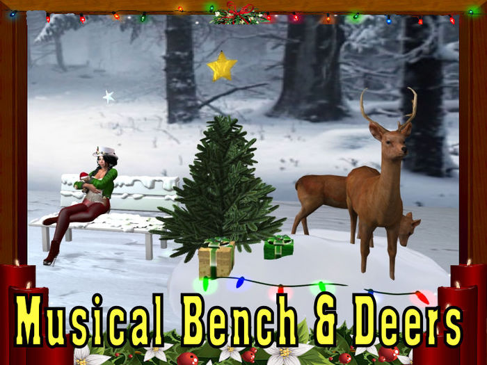 18 Loh4 Woodland Animals  Musical WINTER DEER/BENCH box