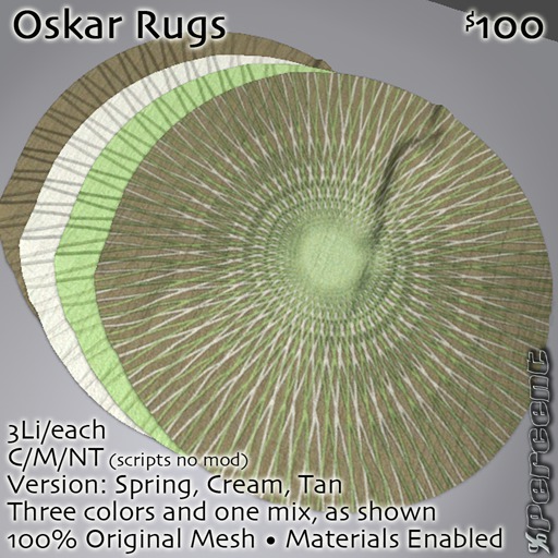 % Oskar Rug (cream/jlime/tan) *MESH*