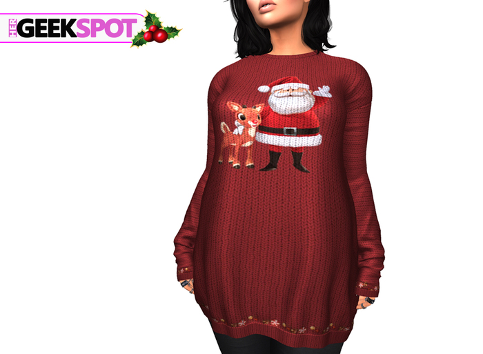 HER GEEK SPOT - CHRISTMAS SWEATER -  SANTA & RUDOLPH