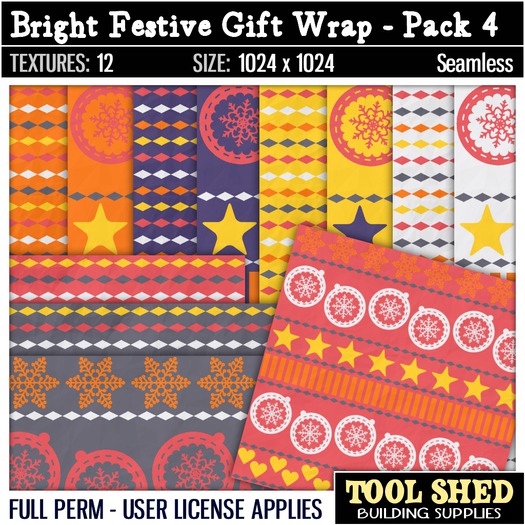 Tool Shed - Bright Festive Gift Wraps - Pack 4