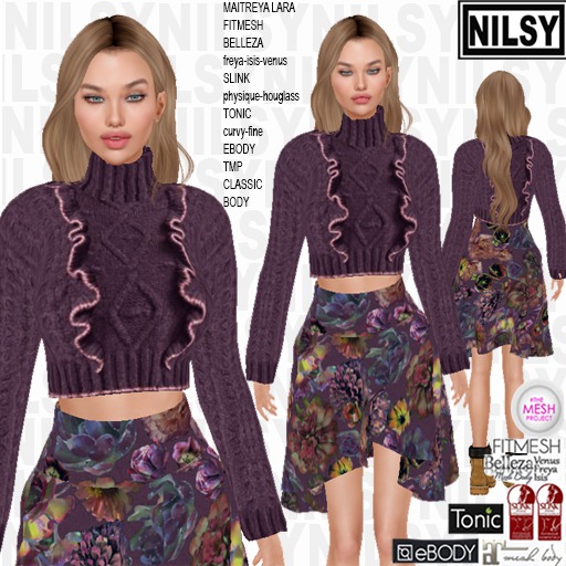 NILSY FRILLY KNIT TOP,PRINTED SKIRT,ALL BODIES