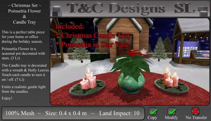 Christmas Set ~ Poinsettia Flower & Candle Tray