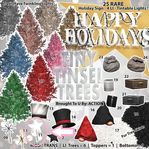 24 Action Tiny Tinsel Trees - Sack B