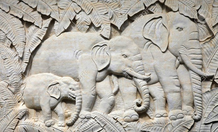Indian Elephants Bas Relief