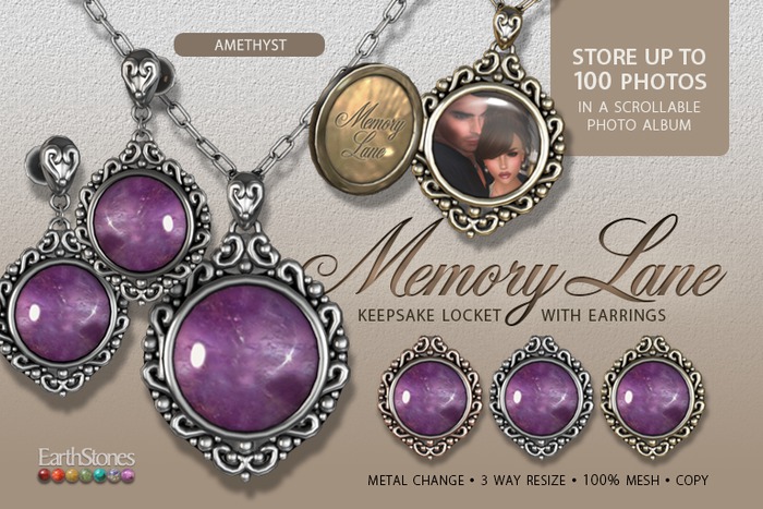 EarthStones Memory Lane Locket Set ~ Amethyst