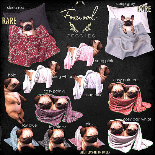 Foxwood - Puggies - Sleepy - Red RARE