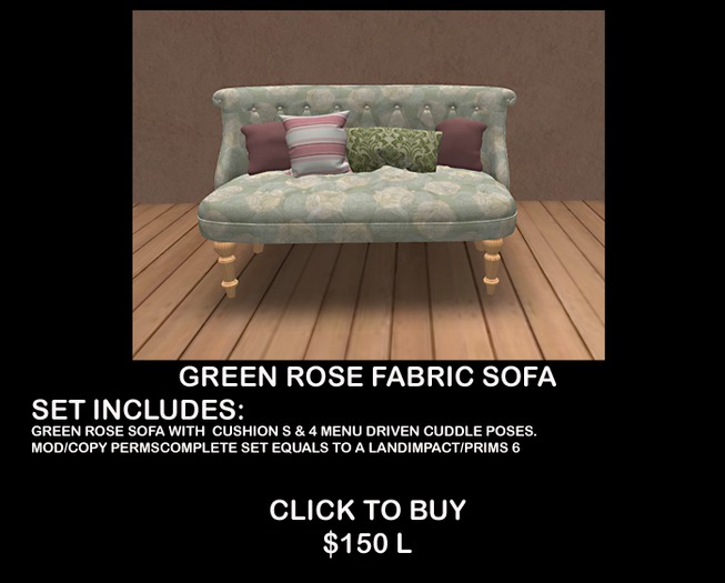 GREEN ROSE SOFA WITH MENU DRIVEN CUDDLE POSES