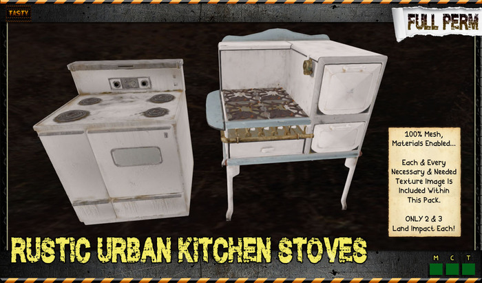 ..::Tasty::.. Rustic Urban Kitchen Stoves //FULL PERM// (p)