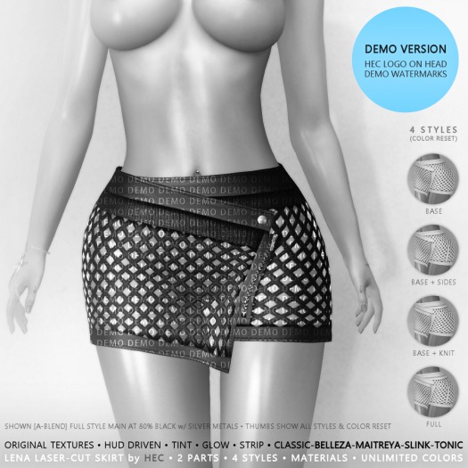 HEC DEMO-UA LENA Tintable LaserCut Net Leather Skirt LMS15CR-00