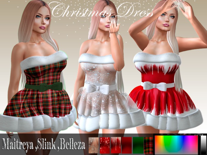 PROMO!!!up to 30InStyle - Xmas Fitted Dress -HUD color - Maitreya ,Slink ,Belleza +Dress version 2 Glitter as a gift 
