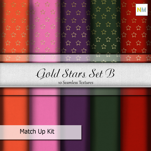 Gold Stars Set B 10 Seamless Matchup Kit Fabrics NM