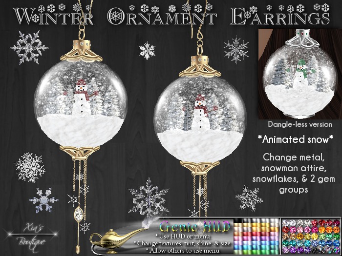 Winter Snow Globe Christmas Ornament Earrings Animated Snow Snowflakes