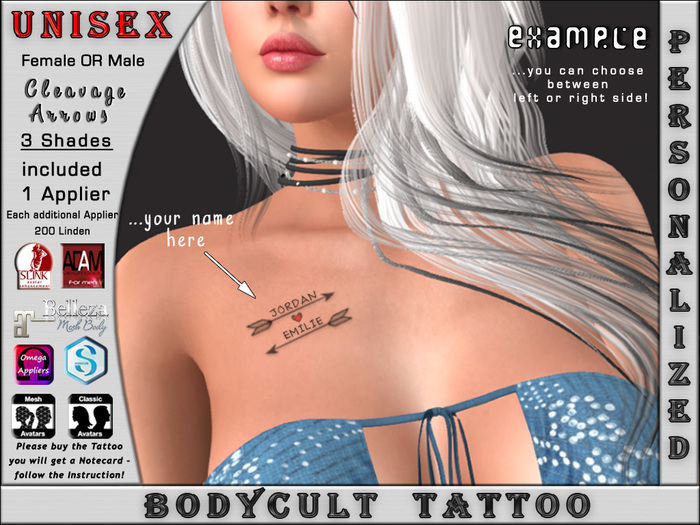 BodyCult Custom Tattoo UNISEX Cleavage Arrows