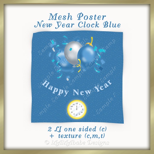 Mesh Happy New Year Clock Blue