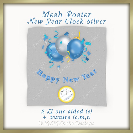 Mesh Happy New Year Clock Silver