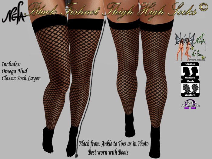 NEFA 171 Black Fishnet Thigh Socks © - System Layer and Omega Hud