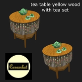 tea table yellow wood with tea set