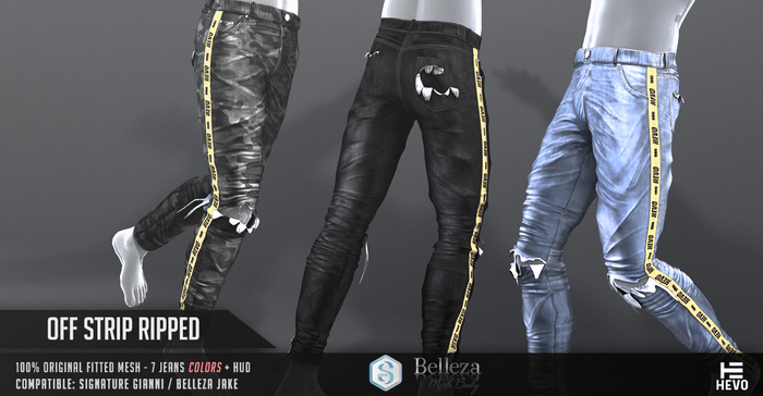 DEMO-HEVO - Off Strip Ripped Jeans B.