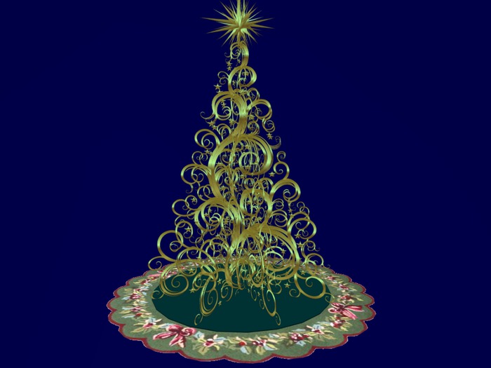 Gold Abstract Christmas Tree w/ Victorian Skirt