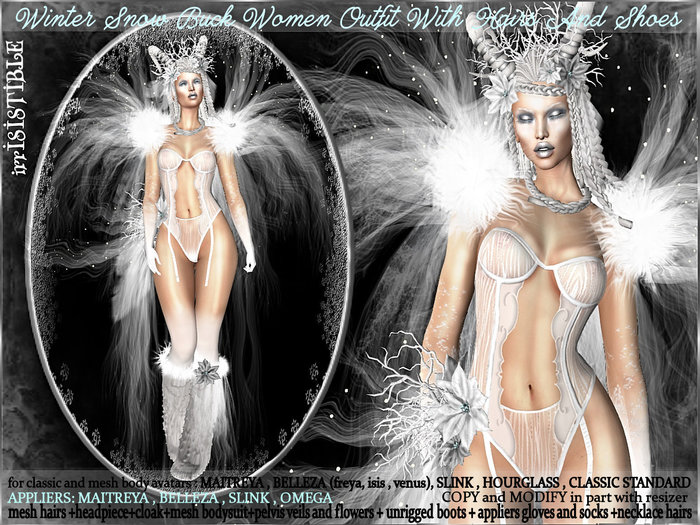 irrISIStible : fantasy angels 2018 christmas SNOW BUCK MESH WOMEN OUTFIT +HAIRS + BOOTS