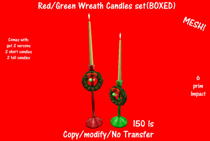 Red/Green Wreath Candles set(BOXED)