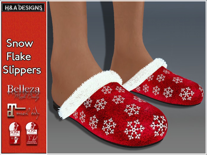 [H&A Designs]-SnowFlake Slippers*CHRISTMAS SPECIAL*-Maitreya,Slink,Belleza 