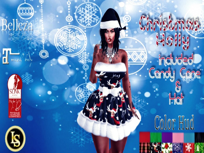 .~LS~CHRISTMAS HOLLY & SANTA HAT / HUD 