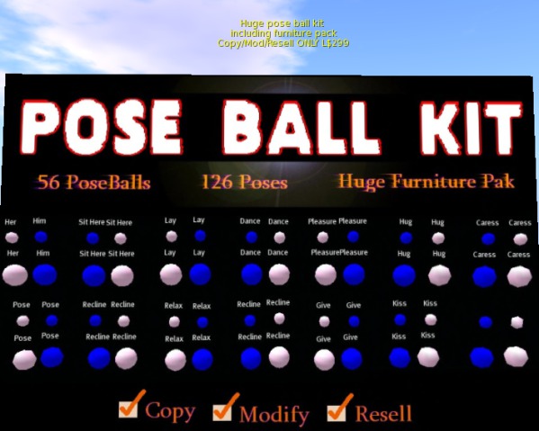 Poseball kit with dances,sitting, animations and Furnitures