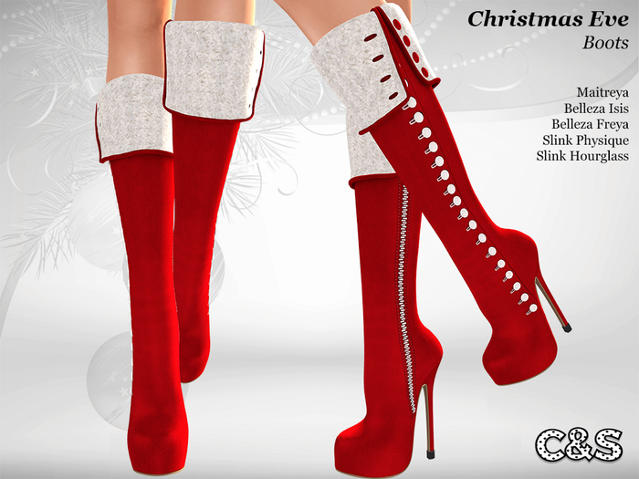 PROMO - C&S Christmas Eve Boots for Maitreya Lara, Slink Physique, Hourglass, Belleza Isis and Freya