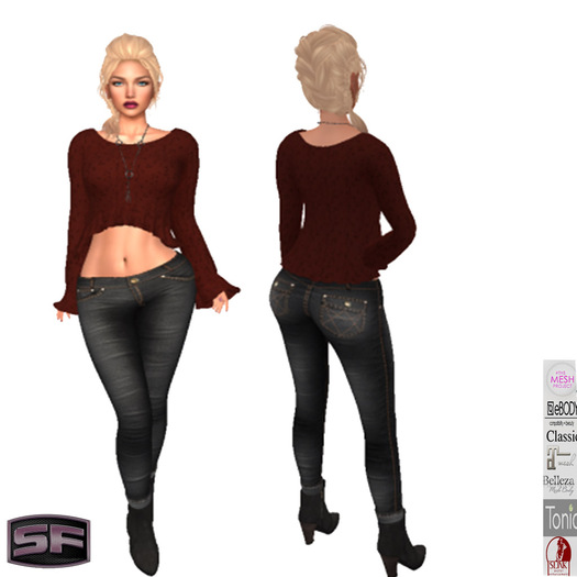 ::SF:: RED  Ruffle Bottom Sweater jeans outfit